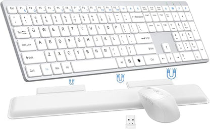 Wireless Keyboard and Mouse Combo, Full Size Silent Ultra Thin Keyboard with Magnetic Wrist Rest, Optical Mouse, 2.4G Lag-Free Cordless Mice Keyboard Set for Computer, Mac, Laptop, PC, Windows