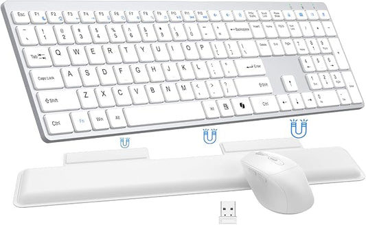 Wireless Keyboard and Mouse Combo, Full Size Silent Ultra Thin Keyboard with Magnetic Wrist Rest, Optical Mouse, 2.4G Lag-Free Cordless Mice Keyboard Set for Computer, Mac, Laptop, PC, Windows