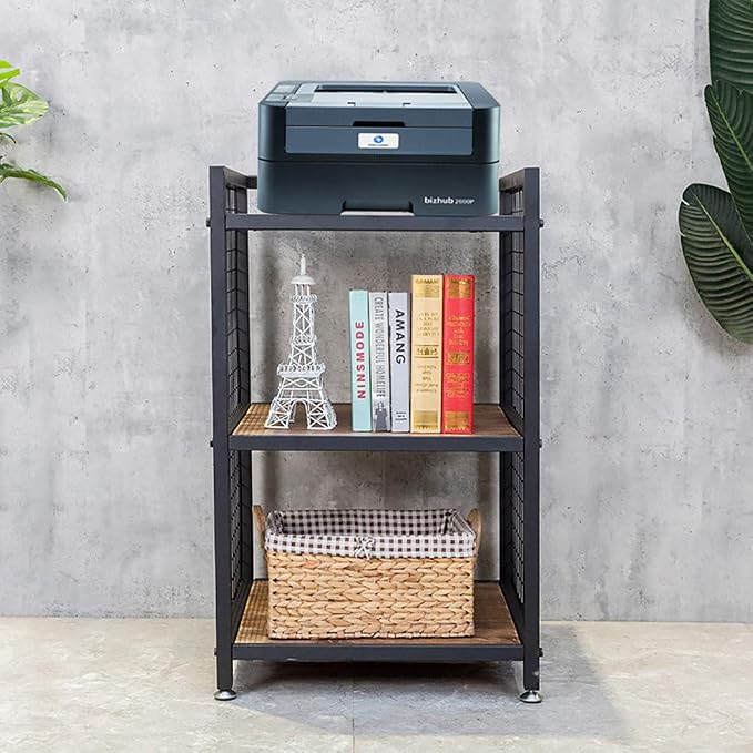 Industrial 3-Shelf Printer Stand, Rustic Printer Cart with Wheels, Large Printer Desk Cart with Storage Shelves, Office Organizer for Home, Living Room, 19.3'' x 19.3'' x 34.8''
