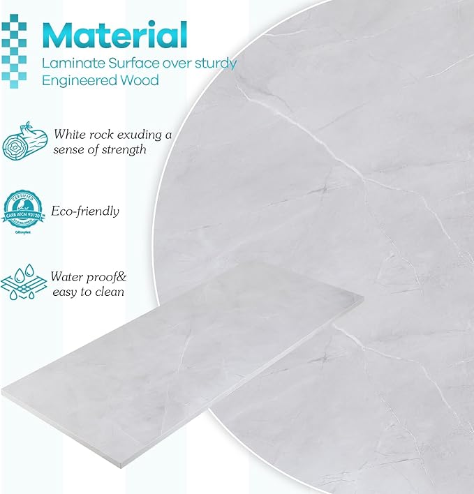 Kaboon Universal Tabletop 55"x20", Solid One-Piece Melamine Table Top, Double Desk L-Desk DIY, Home and Office, White Rock