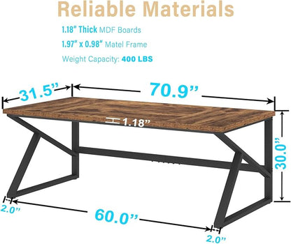 HSH Large Rustic Brown Computer Desk, 70 Inch Home Office Metal Wood Desk for 2 Person, Farmhouse Extra Long Writing Study Gaming Table, Bedroom Living Room PC Laptop Dual Monitor Desk