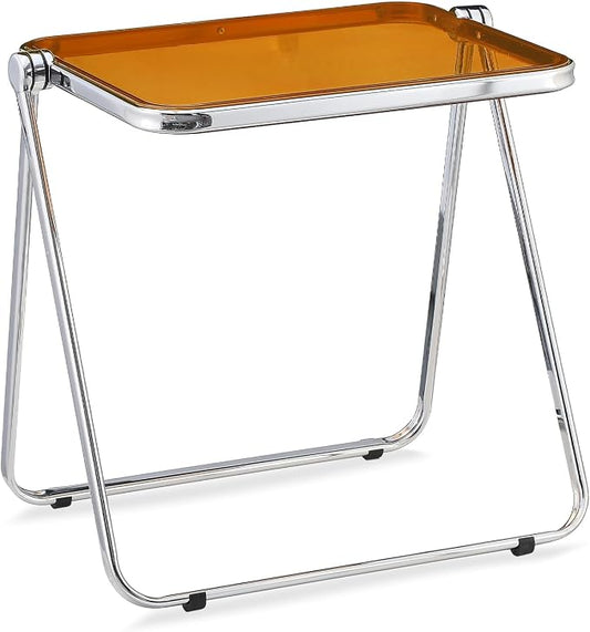 KAIHAOWIN Folding TV Tray Table Acrylic Foldable Table No Assembly Required Tiny Desk for Home Office Side Table Small Computer Desk for Small Spaces (Tawny)