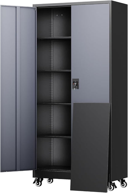Yizosh Metal Garage Storage Cabinet with Locking Doors and Adjustable Shelves,- 75" Rolling Steel Tool Cabinet for Home Office,Garage,Warehouse