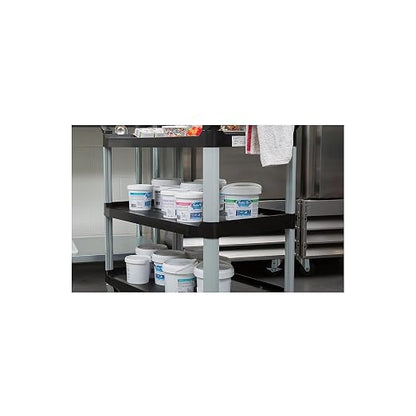 Rubbermaid Commercial Products Heavy Duty 3-Shelf Rolling Service/Utility/Push Cart, 300 lbs. Capacity, Black, for Restaurant/Cleaning/Office use (FG409100BLA)