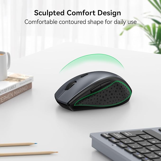 TECKNET Wireless Mouse, 2.4G USB Computer Mouse with 6-Level Adjustable 4800 DPI, Silent Quiet Click，30 Months Battery, Ergonomic Grips, 6 Buttons Portable for PC, Chromebook, Mac - Grey