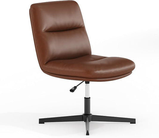 Flash Furniture Chloe Commercial Mid-Back Swivel Office Chair, Padded LeatherSoft, Adjustable Height, Ergonomic Mid-Rise Back, Armless, Stationary, Cognac/Black