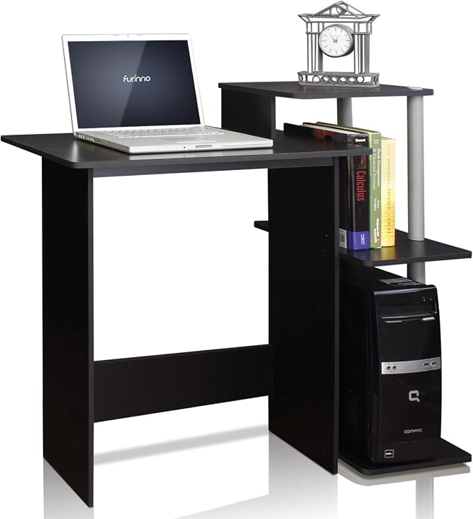 Furinno EFFICIENT Desk, 28.6" Wide Gaming Desk with 3 Open Side Shelves, Laptop Notebook Computer Desk, Office Desk for Home Office, Study Room, Dorm, Bedroom, Solid Black