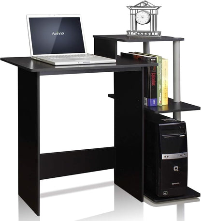 Furinno EFFICIENT Desk, 28.6" Wide Gaming Desk with 3 Open Side Shelves, Laptop Notebook Computer Desk, Office Desk for Home Office, Study Room, Dorm, Bedroom, Solid Black