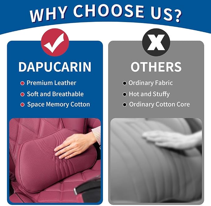 Lumbar Support Pillow for Car Seat, Office Chair Leather Memory Foam Lower Back Cushion for Back Pain Relief Improve Posture, Ergonomic Back Rest for Gaming Chair, Red, 1PC
