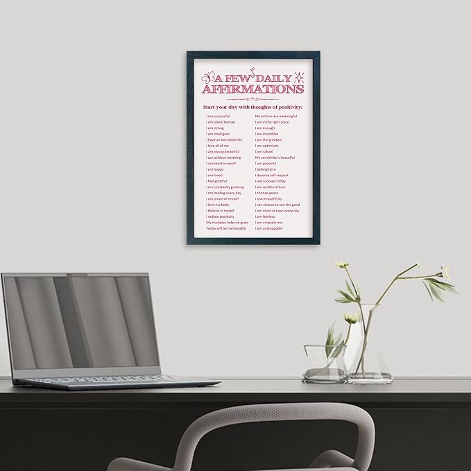 YWJKWLGS Daily Affirmations Wall Art, 11x16 Framed, Pink Positive Decor Girls Room