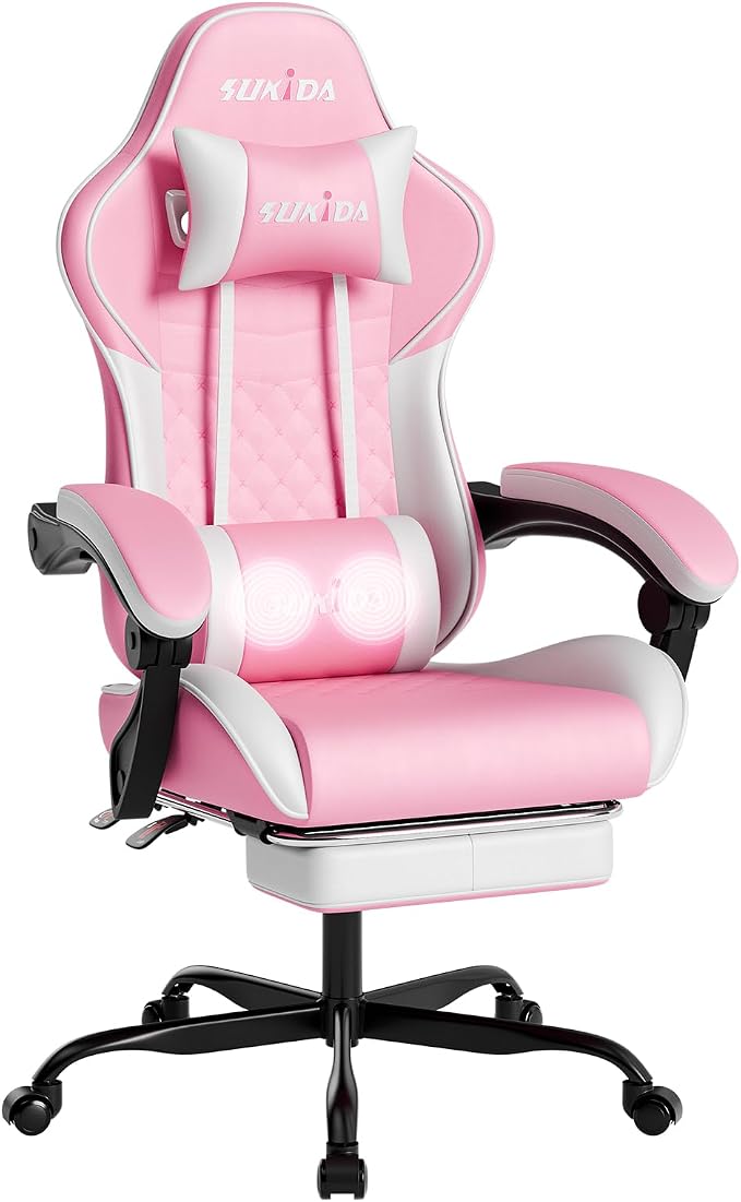 Ergonomic Video Gamer Chairs Gaming Computer Chair Gamer Chairs for Adults Massage Lumbar Support Swivel Height Adjustable Headrest Backrest