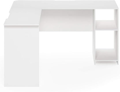 Furinno Indo L-Shaped Computer Desk with Bookshelf, White