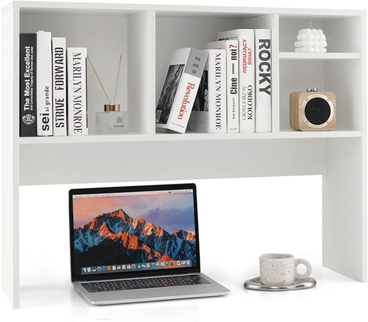 GOFLAME 4 Cubes Desktop Bookshelf, 37” Tabletop Wood Desk Shelf for Computer Monitor, Modern Countertop Desk Display Hutch Storage Organizer Shelf for Home Office, Dorm, Study, White