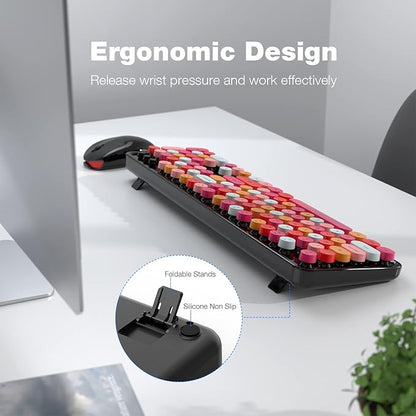 Dilter Wireless Keyboard and Mouse Combo, 104 Keys Full-Sized 2.4 GHz Round Keycap Typewriter Keyboards, USB Receiver Plug and Play, for Windows, Computer, PC, Laptop, Desktop (Black Colorful)