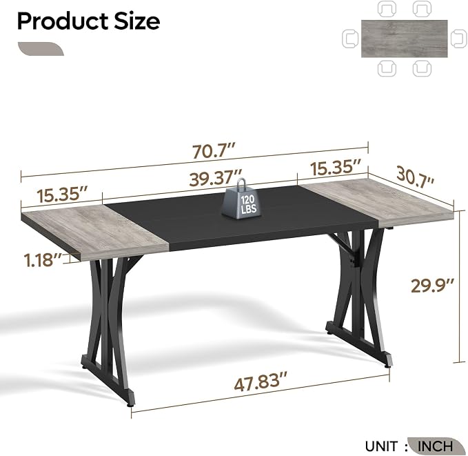 Bestier 70 Inch Large Executive Desk, Modern Simple Computer Office Desk with Thickened Desktop, Wood Metal Conference Room Table for Home Office, Business & Writing, Grey