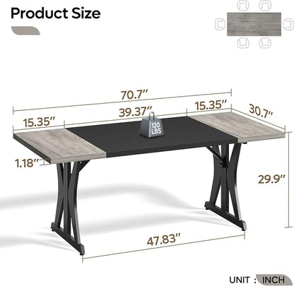 Bestier 70 Inch Large Executive Desk, Modern Simple Computer Office Desk with Thickened Desktop, Wood Metal Conference Room Table for Home Office, Business & Writing, Grey