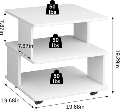 Arbuxzuy Large Printer Stand with Storage Shelf, 3 Tier Mobile Printer Cart for Home Office, Stands for Heat Press Scanner Fax, White