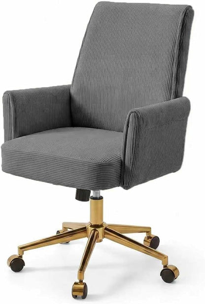 Stripes Velvet Home Office Desk Chair, Accent Upholstered Modern Height Adjustable Swivel Chair with Wheels,Ergonomic Task Chair for Living Room,Bedroom,Vanity,Study,Office（Gray）