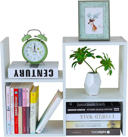 PAG Desktop Shelf Freestanding Wooden Small Bookshelf Desk Supplies Organizers and Accessories Storage Display Rack Office Dorm Decor for Women, White