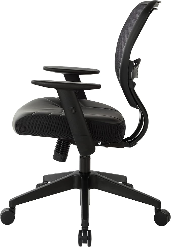 Space Seating 57 Series Professional Dark Air Grid Back Manager's Adjustable Office Chair with Built-in Lumbar Support and Padded Seat, Black Bonded Leather