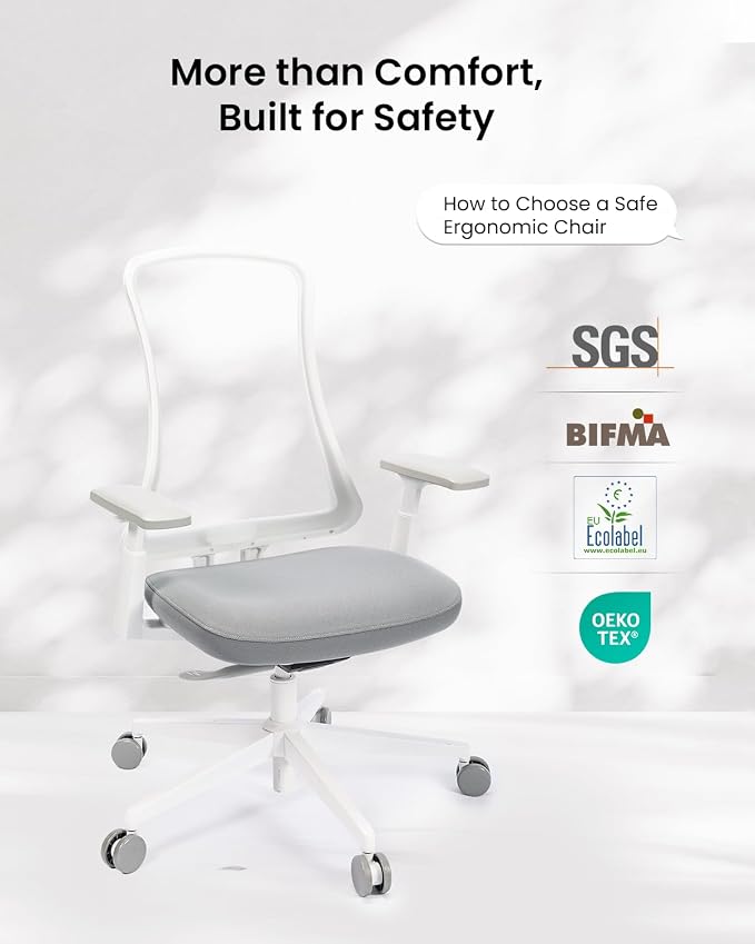 ProtoArc Ergonomic Office Chair – Flexer Mesh Couputer Chair for Women, Foam Sliding Seat, 125° Recline, Home Desk Chairs for Small Spaces, Stylish & Comfortable – White