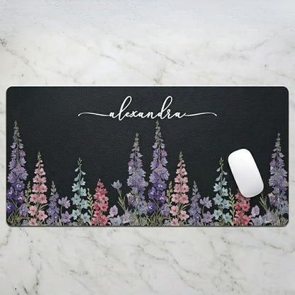 Personalized Birth Flower & Name Desk Mat - Floral Mouse Pad for Her, Coworker, Friend, Teacher, Large Desk Mat, Slip PU Leather Blotter, Leather Desk Protector, Office Appreciation Gifts