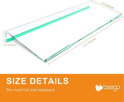 BEEGO Ergonomic Computer Keyboard Stand - Clear Acrylic Keyboard Riser Tilted Keyboard Holder Keyboard Tray with Teal Blue Non-Slip Strip for Easy Typing at Home School Office Desk Accessories