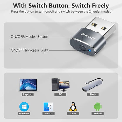 AUEDROT Mouse Jiggler Undetectable Mouse Jiggers USB Mouse Mover with Switch Button, Automatic Mouse Wiggler with 2 Jiggle Modes, Mouse Mover Device, Plug & Play, Keep Computer/Laptop Awake, Gray