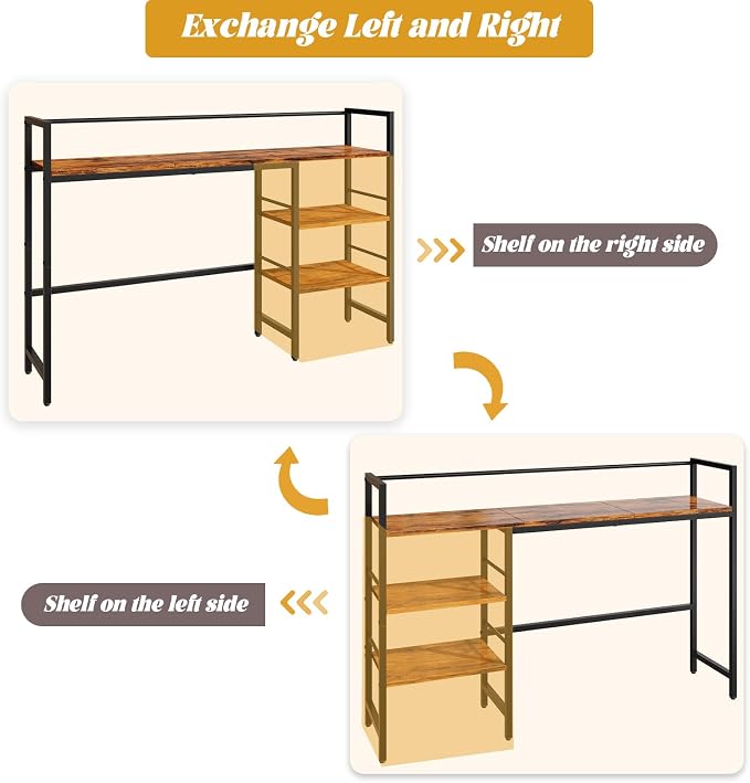 HavenlyYouth Desk Shelf, 45.4 Inch Wood Desk Organizer Shelf for Computer Monitor, Desk Hutch Storage, Desktop Shelf for Top of Desk, 3 Tier Desktop Bookshelf for Home Office Dorm, Rustic