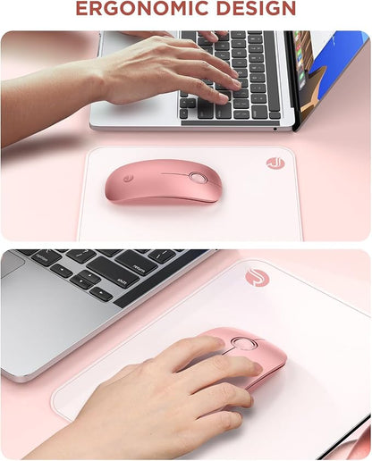 RAPIQUE Bluetooth Wireless Mouse - (BT5.1+USB) Dual Connectivity, Quiet Click, Low Power, and 1600 DPI, Portable Cordless Mouse for Mac, Laptop, MacBook Pro/Air, iPad (Rose Gold)