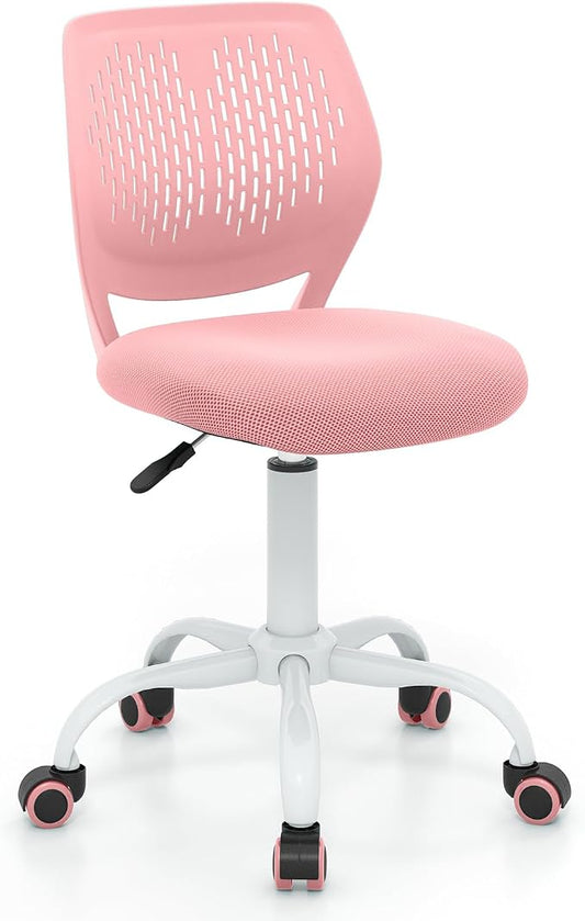 Giantex Kids Desk Chair, Adjustable Children Study Chair, Swivel Armless Mesh Task Office Chair, Computer Desk Chair with Adjustable Height & Lumbar Support, Pink