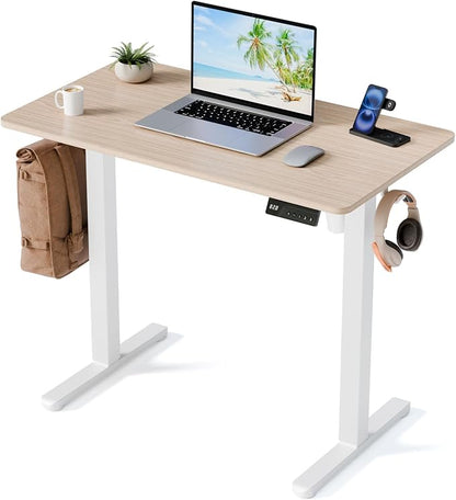 35" Electric Standing Desk Adjustable Height, Small Sit Stand Desk for Home Office & Computer Workstation, Compact Work Desk with Cable Management (Light Walnut)