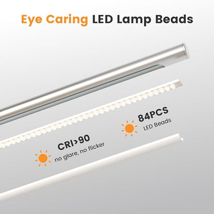 Metal Desk Lamp for Home Office - 16'' Foldable LED Desk Light for Reading, 4 Color Temps, 15W 1200Lm Dimmable Table Lamp with Flexible Arm, Task Lamp for College Dorm Study Painting, Silver