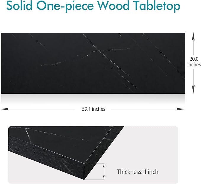 Kaboon 60x20 inches Tabletop, Solid One-Piece Desktop for Sit Stand Desk, Double Desks, L Desk DIY,Wood Countertop Home or Commercial Use,1 inch Thick, Cloud Atlas/Black Marble, 20" D x 59.1" W