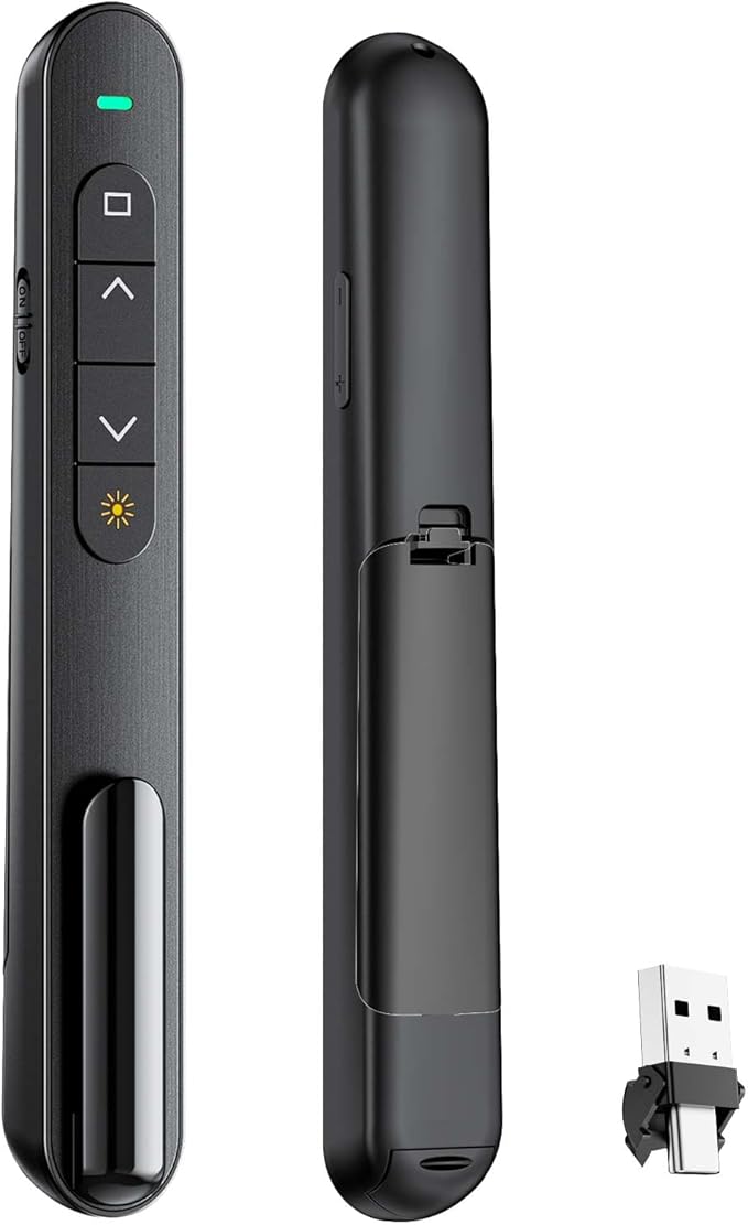 QUI Presentation Clicker with Volume Control, 2.4GHz USB Wireless Presenter Remote, PowerPoint Clicker Slide Advancer Compatible with Mac, Windows, Google Slides, Keynote