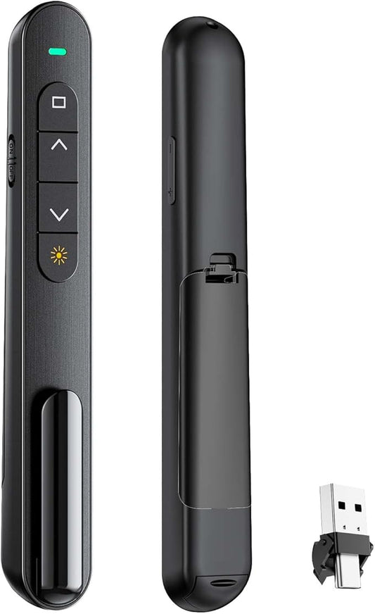 QUI Presentation Clicker with Volume Control, 2.4GHz USB Wireless Presenter Remote, PowerPoint Clicker Slide Advancer Compatible with Mac, Windows, Google Slides, Keynote