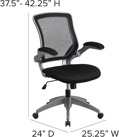 Flash Furniture Kale Mid-Back Black Mesh Swivel Ergonomic Task Office Chair with Gray Frame and Flip-Up Arms