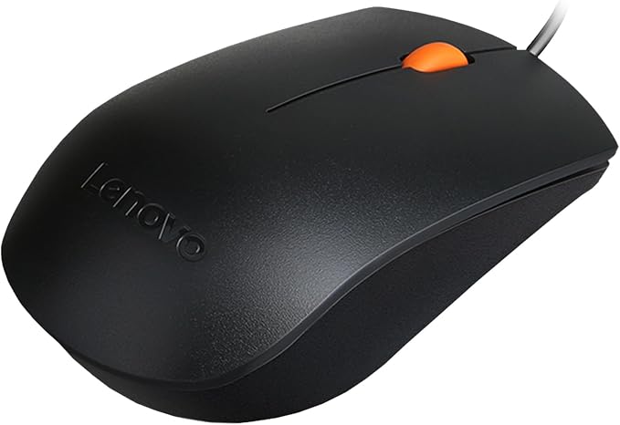 Lenovo 300 USB wired computer mouse - full size optical ambidextrous with 1600 DPI, reliable USB-A connection, easy 3-button navigation – long lasting, durable, black