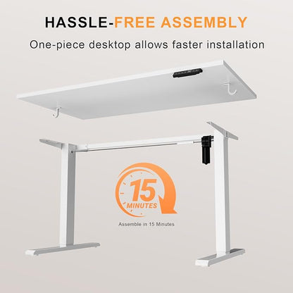 WALKINGDESK 40x24 Inches Whole Piece Electric Standing Desk, Seamless One Piece Height Adjustable Sit to Stand up Desk for Home Office, Ergonomic Computer Workstation, White