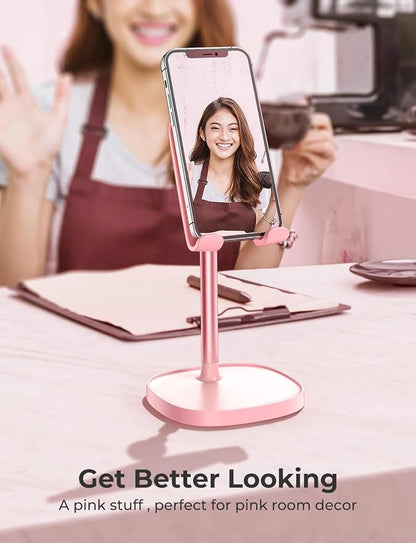 LISEN Phone Stand for Desk, iPhone Holder for Desk Offices Accessories | Vanity Decor, Cute Design, Pink Gifts Gadgets, Pink Bathroom Living Dorm Room Essentials Decor, iphone stand for desk