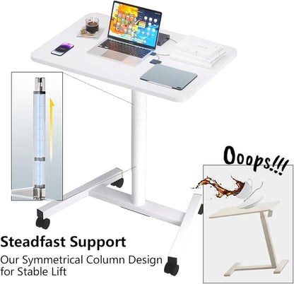 28-Inch Mobile Standing Desk, Computer Workstations with Cup Holder, Portable Standing Desk with Lockable Wheels, Rolling Table for Home Office Classroom Hospital (White)