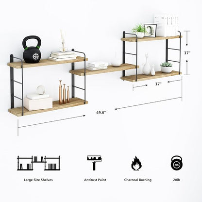 MXCSE Wall Shelves, Wall Mounted Floating Bookshelves, DIY Wood Hanging Shelves for Bedroom, Living Room, Easy Installation, 5 Shelves (Wooden, 50W x 17H)