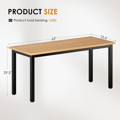 SogesHome 63 inches Computer Desk for Home Office, Modern Simple Large Gaming Desk, Writing Study Laptop Table Workstation with Metal Frame, Teak and Black