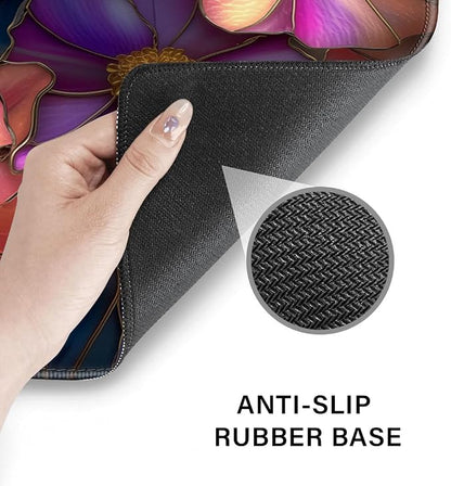 Desk Pad and Keyboard Wrist Rest, Large Mouse Pad + Keyboard Pad+Mouse Wrist Support, Non-Slip Desk Mat Protector for Office, Home 31.5×11.8 Inches Glass Flower
