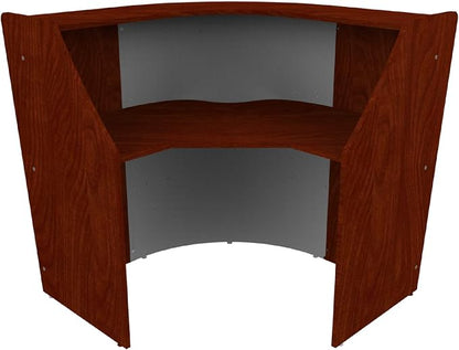 Linea Italia ZUC293 Corner Modern Office Reception Desk with Counter, Tool-Free Assembly, Reception Counter for Lobby, Salon, 48" x 48", Cherry