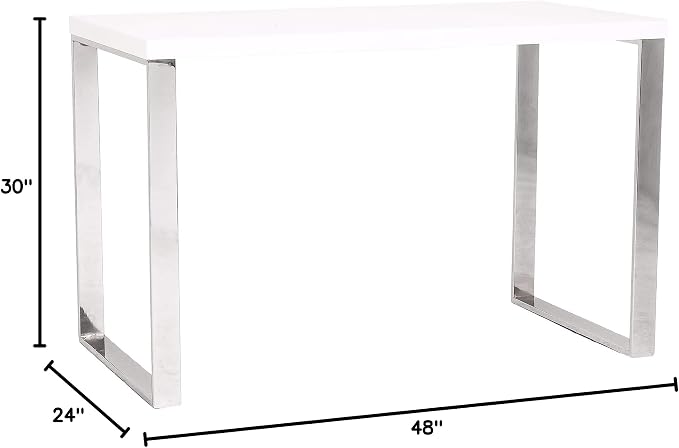 Euro Style Dillon 47" Home Office Writing Gaming Desk | Modern Industrial Elegance | Glossy Wood Finish | Professional-Grade Construction for Daily Use | White with Polished Stainless Legs