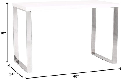 Euro Style Dillon 47" Home Office Writing Gaming Desk | Modern Industrial Elegance | Glossy Wood Finish | Professional-Grade Construction for Daily Use | White with Polished Stainless Legs