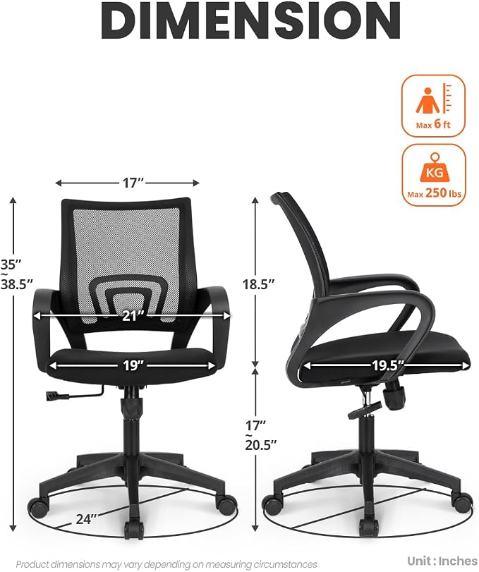 NEO CHAIR Office Desk Computer Chair Ergonomic Mesh Gaming Cushion Seat with Comfy Lumbar Mid Back Support Adjustable Height Swivel Rolling Wheels for Home Task (Mesh Black)