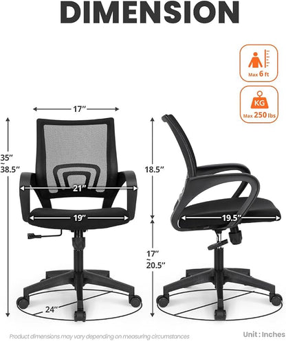 NEO CHAIR Office Desk Computer Chair Ergonomic Mesh Gaming Cushion Seat with Comfy Lumbar Mid Back Support Adjustable Height Swivel Rolling Wheels for Home Task (Mesh Black)