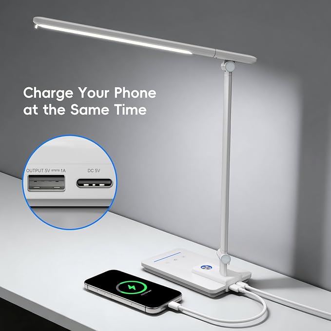 ELECTRI Desk Lamp for Home Office, Eye-Care Desk Light with Touch Control, 5 Color & Stepless Dimming, 360° Rotatable, Reading Lamp for Table Study Work Office Nail Craft Puzzle(with Adapter)